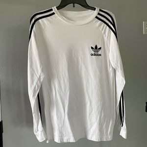 Adidas 3 Stripe White Long Sleeve T-Shirt Size L